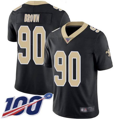 Men New Orleans Saints Limited Black Malcom Brown Home Jersey NFL Football #90 100th Season Vapor Untouchable Jersey